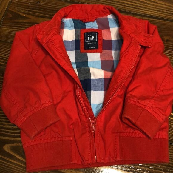 Baby Gap Red Jacket with Plaid Lining Size12-18 months - Picture 2 of 5